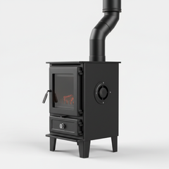 Poêle à bois pour tiny house - vue de côté avec tuyau