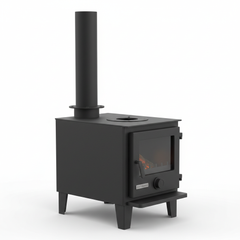 Poêle à bois pour tiny house - vue de côté avec tuyau