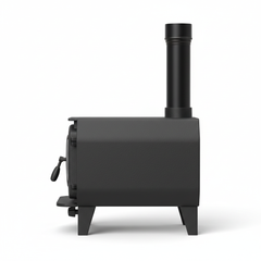 Poêle à bois pour tiny house - vue de côté avec tuyau