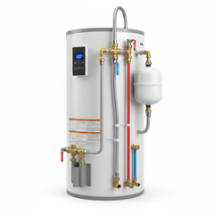 Chauffe-eau pour maison mobile - vue de côté avec raccords