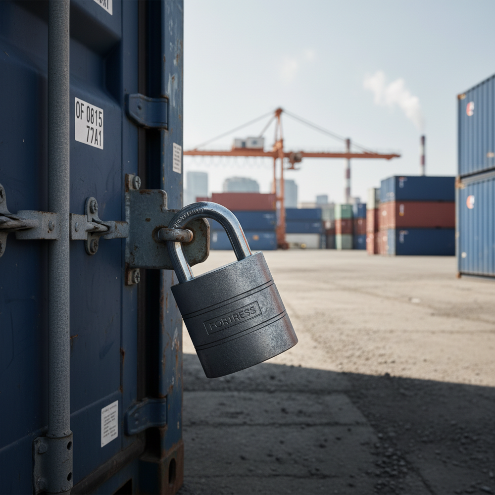 Cadenas de sécurité installé sur conteneur