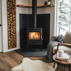 Poêle à bois installé dans une tiny house