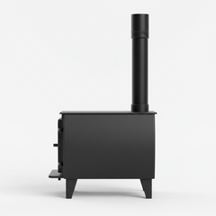Poêle à bois pour tiny house - vue de côté avec tuyau