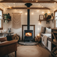 Poêle à bois installé dans une tiny house