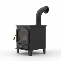 Poêle à bois pour tiny house - vue de côté avec tuyau
