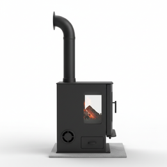 Poêle à bois pour tiny house - vue de côté avec tuyau