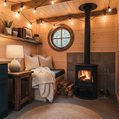 Poêle à bois installé dans une tiny house