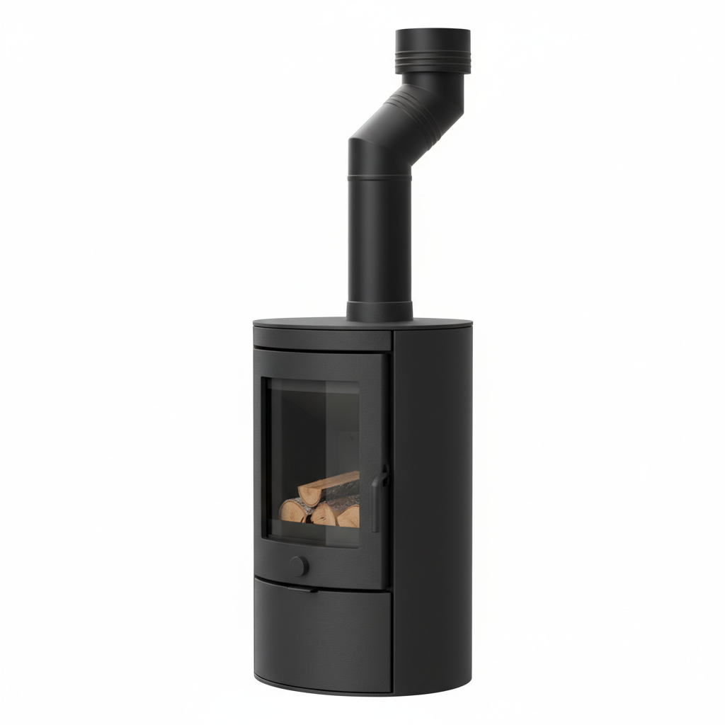Poêle à bois pour tiny house - vue de côté avec tuyau
